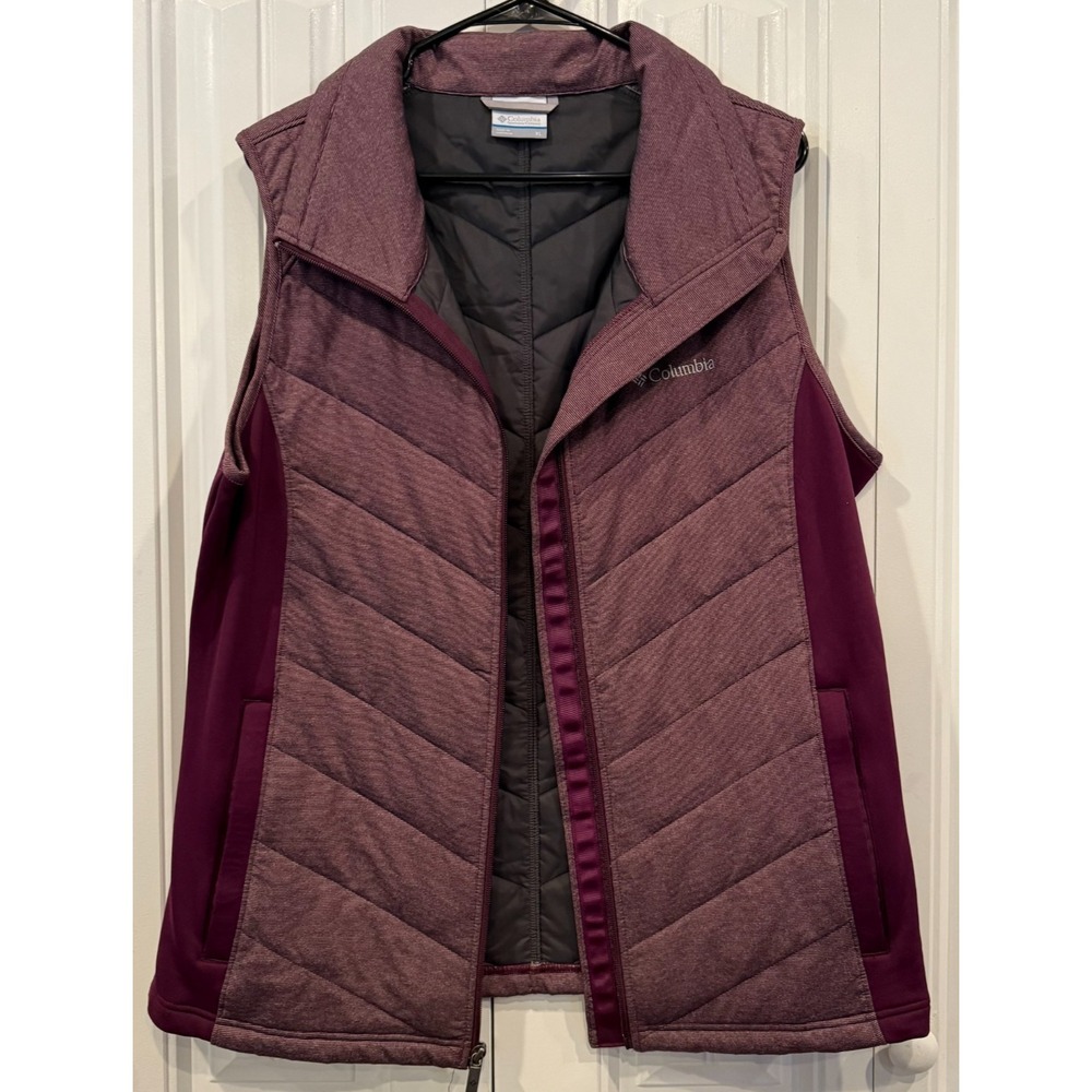 Columbia Women's XL Quilted Vest Burgundy Maroon Full Zip Insulated Pockets - Picture 2 of 11